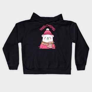 Merry Christmas a cute polar bear ready for the holiday Kids Hoodie